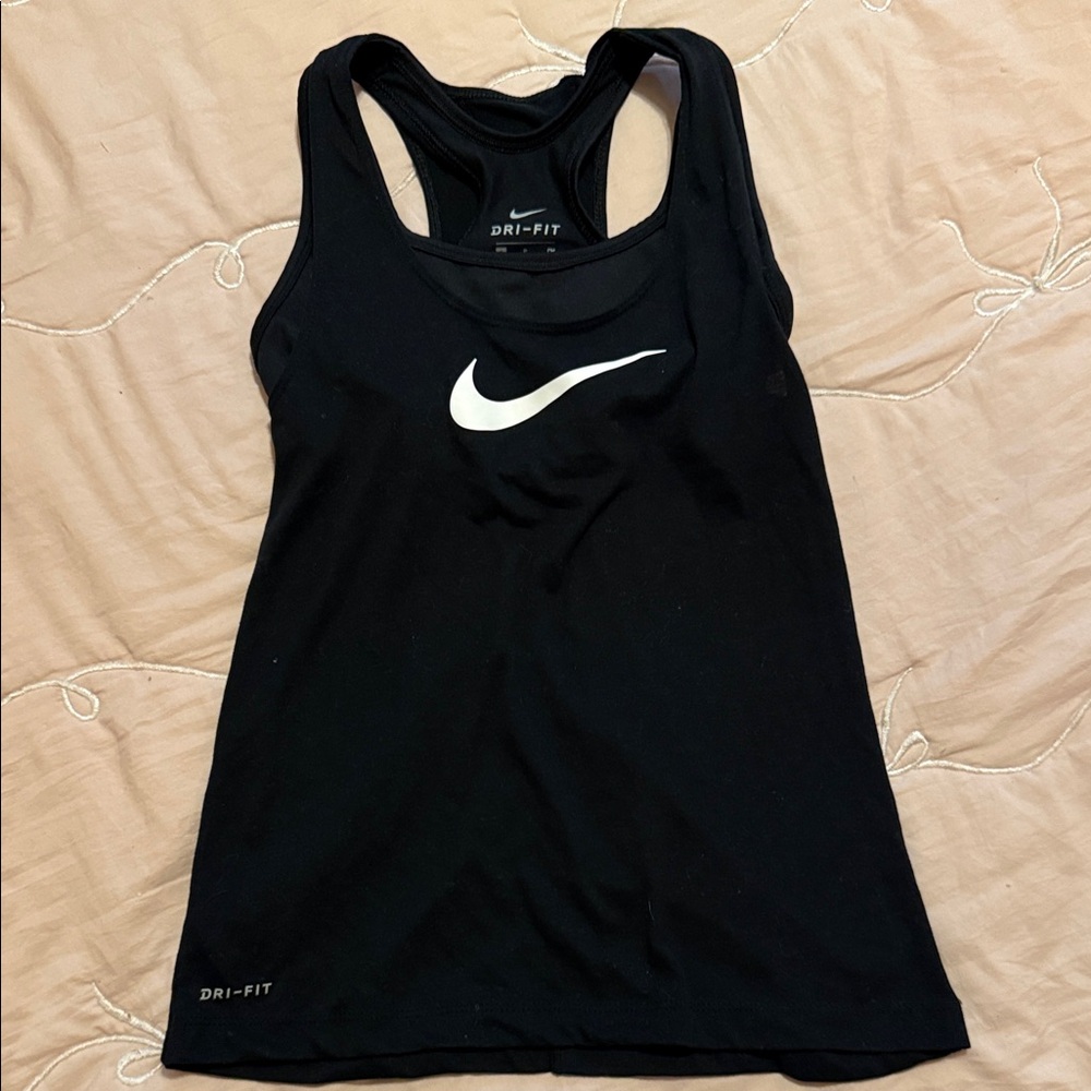 Girls Nike Black Dri-FIT Racerback Tank with White Swoosh